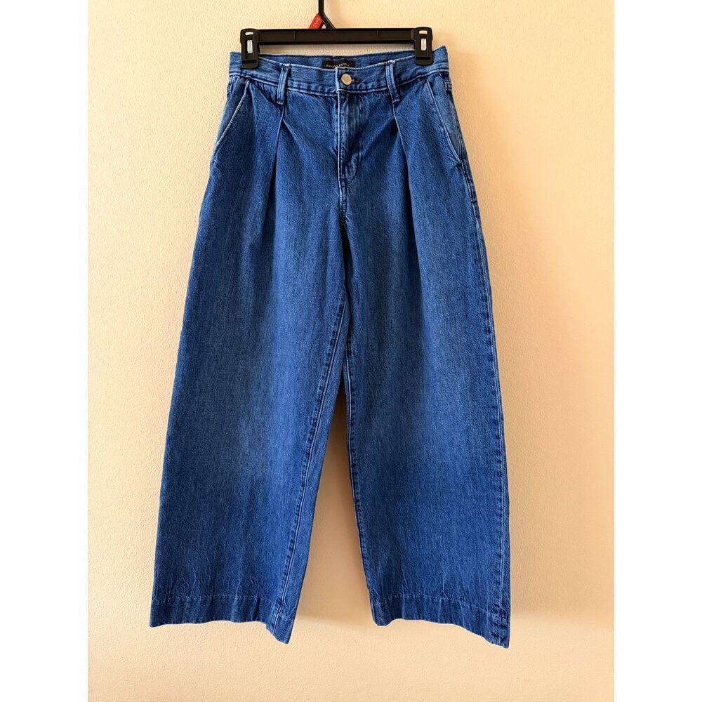 Banana Republic High Rise Relaxed Wide Leg Pleated Jeans Womens 25 Petite 25P
